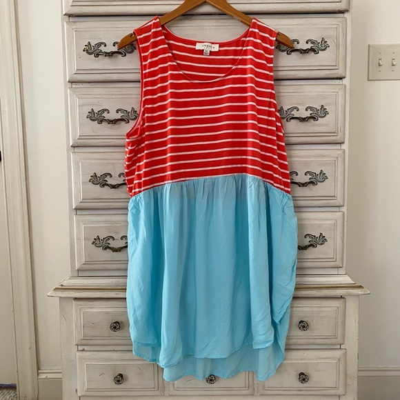 Red and Blue Striped Sleeveless Top - Picture 1 of 4